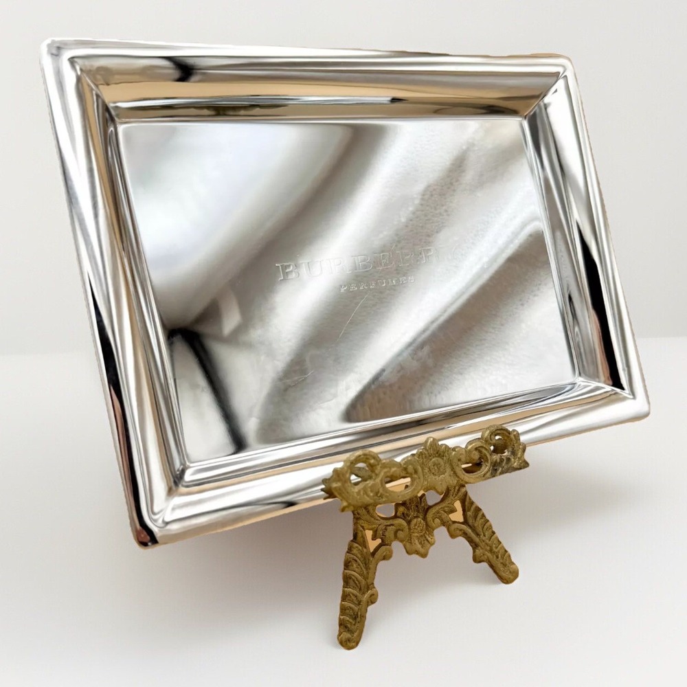 Burberry Perfumes Chrome Vanity Tray ~ 8.75" x 6.5" ~ Logo Display Trinket Dish